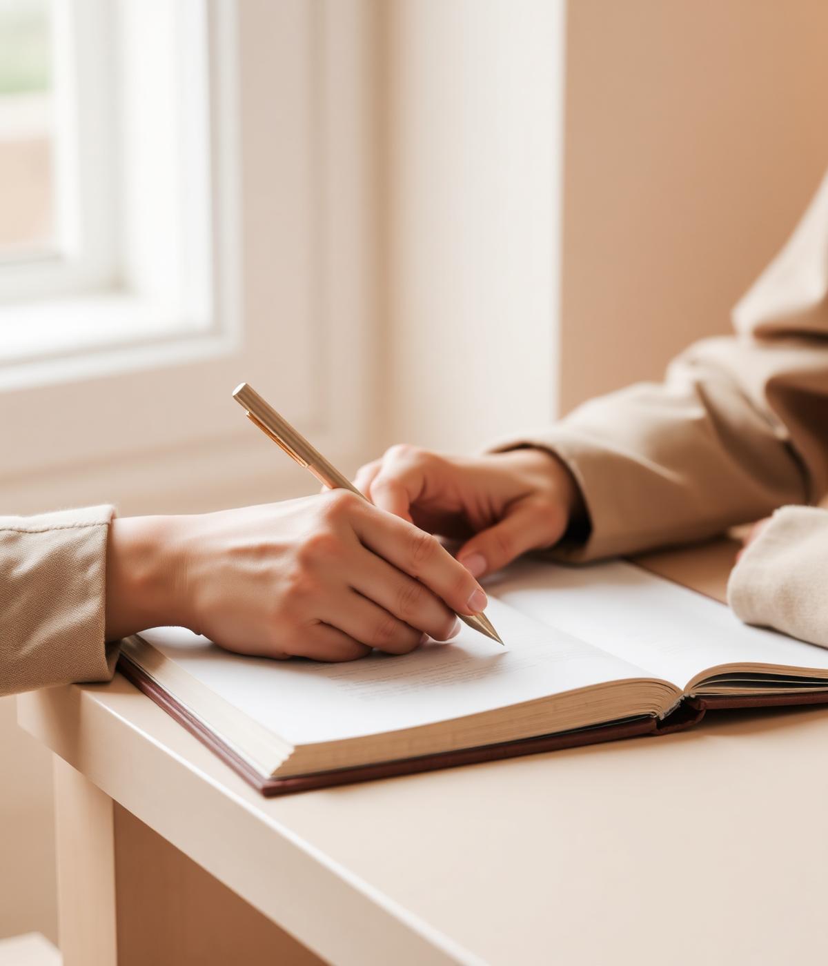 Mains prenant des notes dans un carnet
