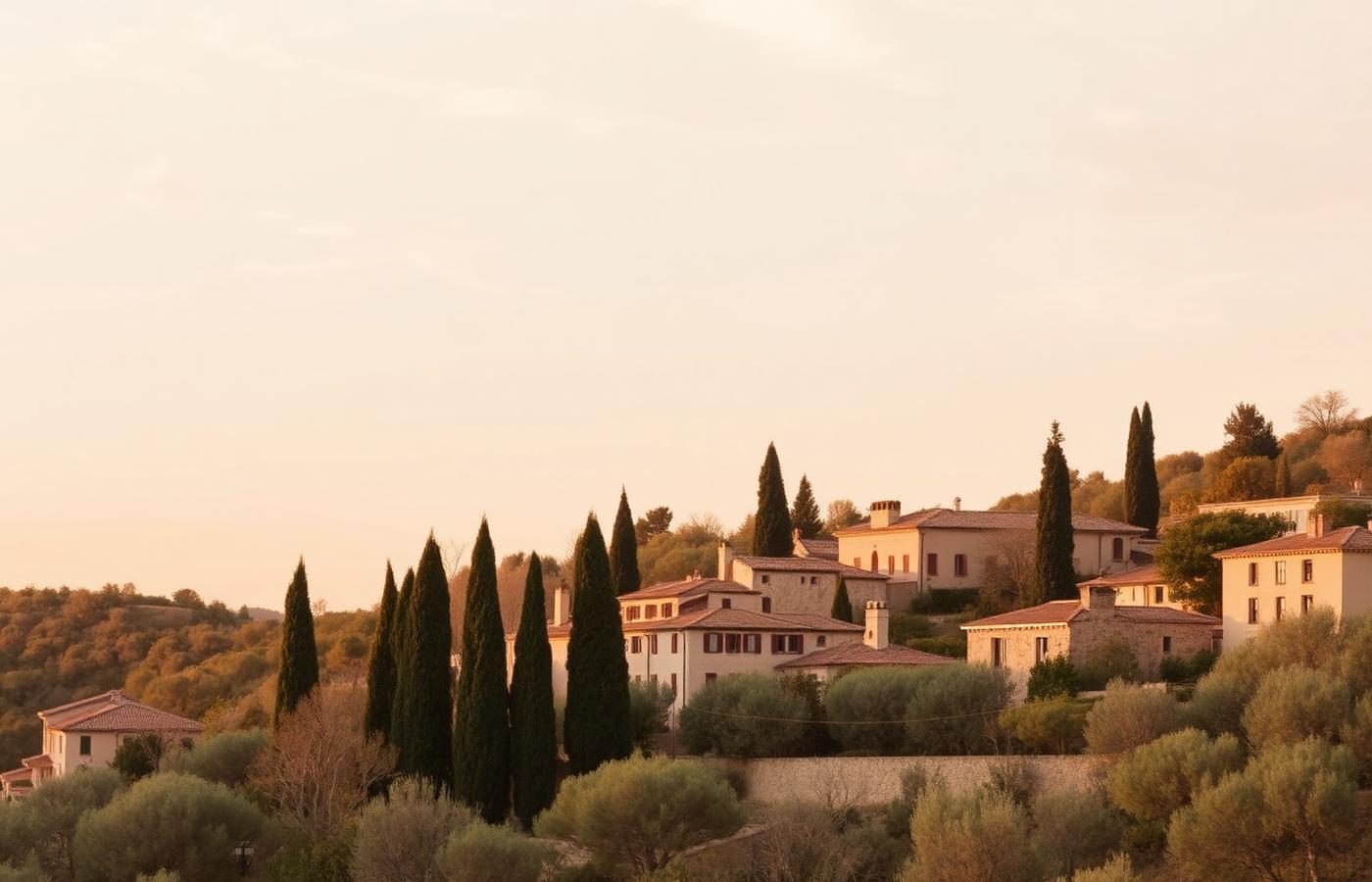 Vue du village de Mougins au coucher du soleil
